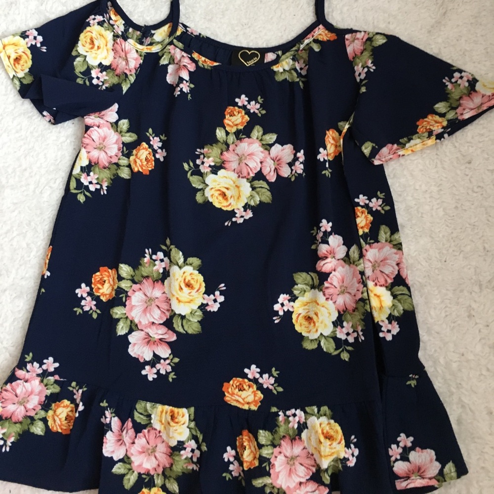 navy floral cold shoulder